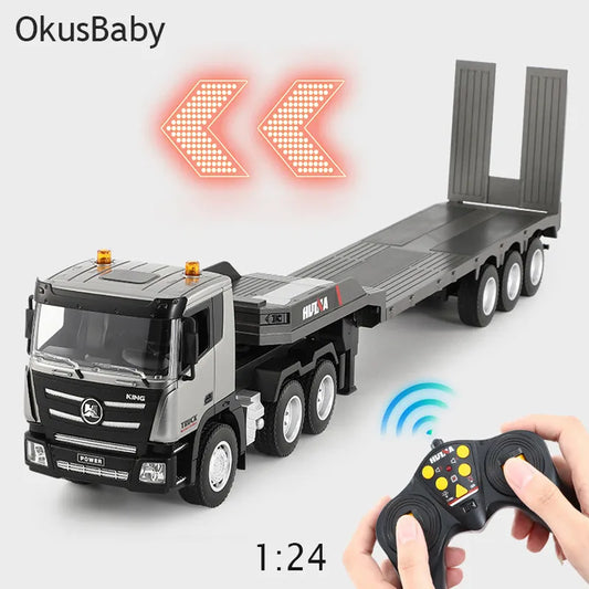 2023 New 1:24 Huina 2.4GHz Remote Control Trailer Truck Toy Model With Sound And Lights Car Transport Engineering Vehicles