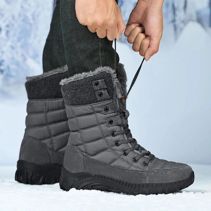 Big Size 48 Boots Platform Men Boots Long Tube Keep Warm Windproof Outdoor Snow Boots Leather Rubber Non-slip Shoes Man