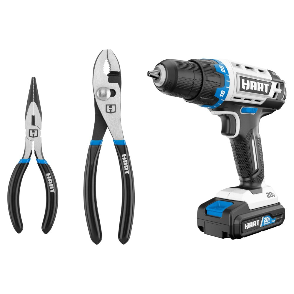 20-Volt Cordless 3/8-inch Drill/Driver Kit and 2-Piece Pliers Set Bundle Workpro  Multifunctional Tool  Electric Tools