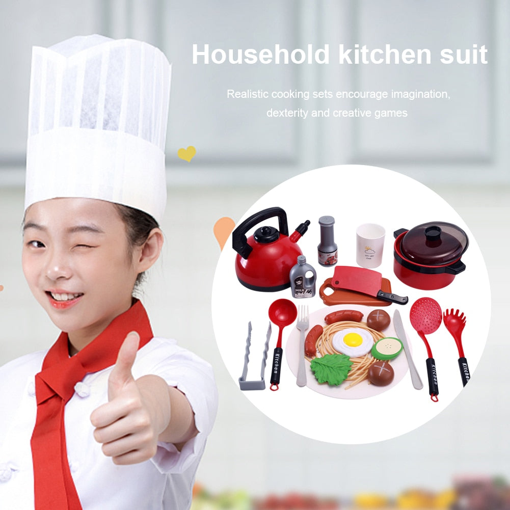 22/23 Pcs Play House Kitchen Toys Simulation Kitchenware Early Education Red Simulation Kitchen Play House for Kids Girl Cooking