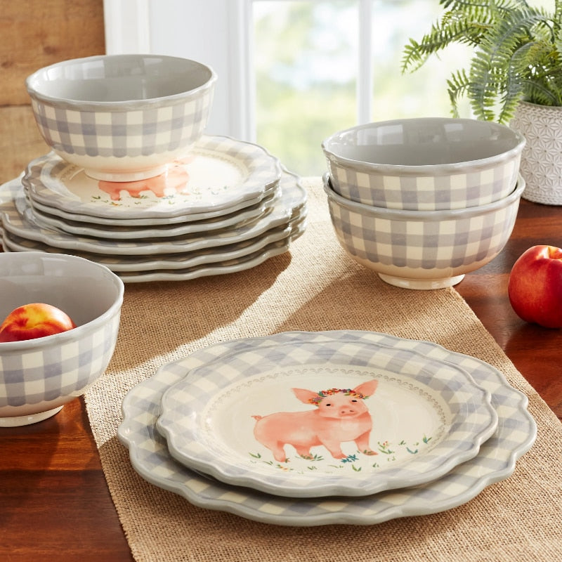 The Pioneer Woman Gingham Grey 12-Piece Dinnerware Set dinnerware set  dinner plates  dinner plate ceramic