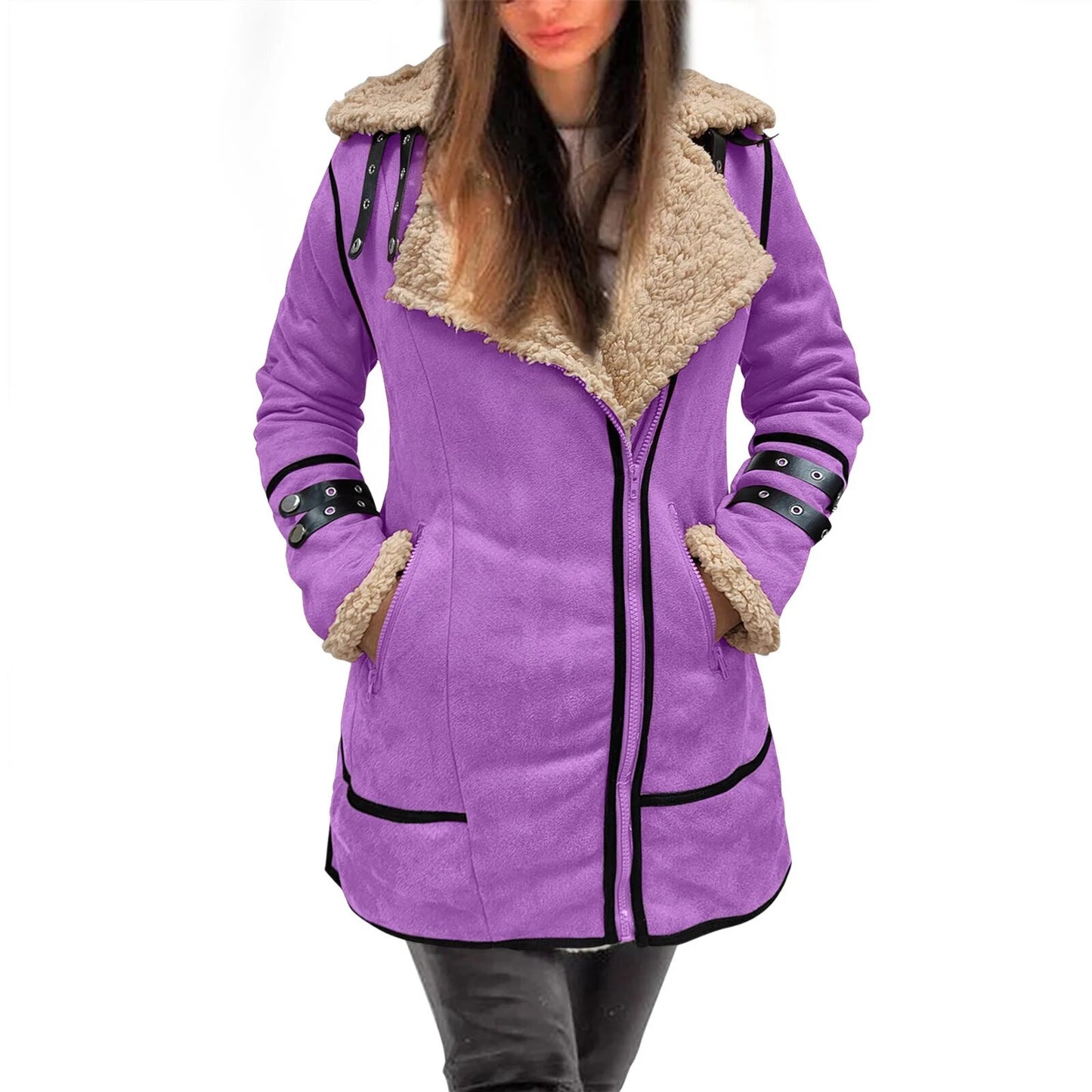 Autumn Winter Coat Lapel Collar Long Sleeve Padded Leather Jackets For Women Plus Size Thicken Coat Sheepskin Jacket