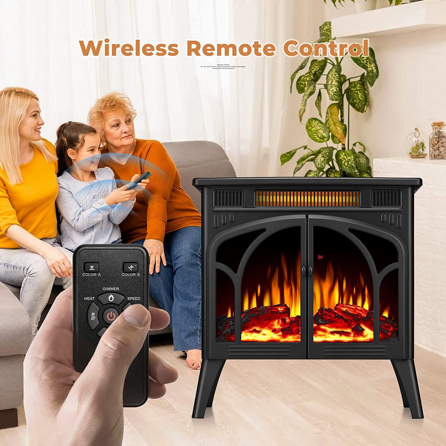 AGLUCKY Electric Fireplace Stove 3D Flame Effect Freestanding Heater Portable Electric Fireplace Heater Indoor Heater Remote