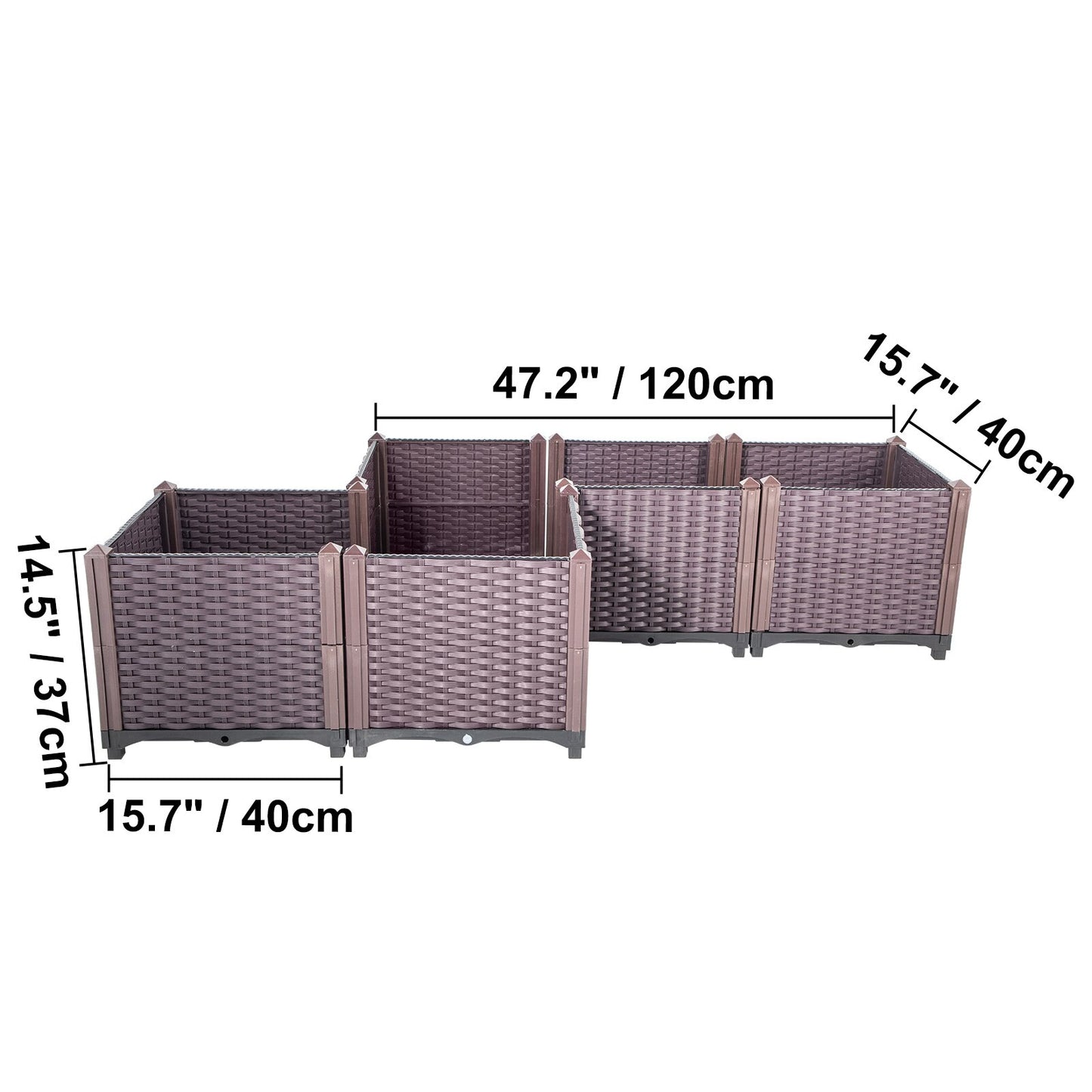 VEVOR Plastic Raised Garden Beds In/Outdoor 20.5 H/14.5 H Flower Box Kit Brown Rattan Style Grow Planter Care Box Set of 3/4