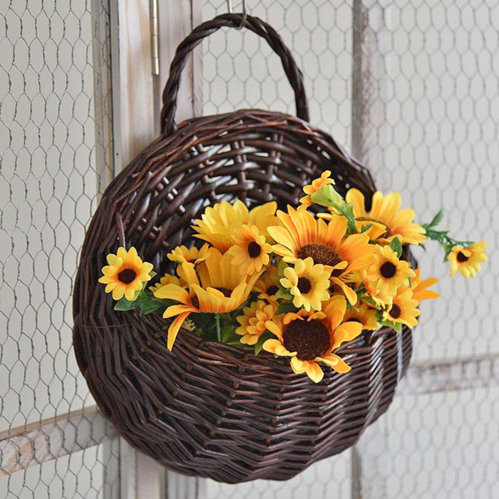 1-4PCS Hanging Planter Wall Mounted Handmade Wicker Flower Pot Hanging Woven Rattan Flower Plant Basket Balcony Garden Decor