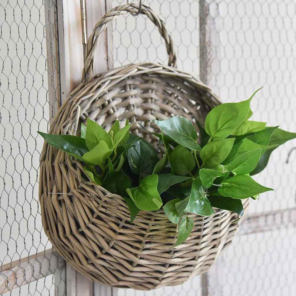 1-4PCS Hanging Planter Wall Mounted Handmade Wicker Flower Pot Hanging Woven Rattan Flower Plant Basket Balcony Garden Decor