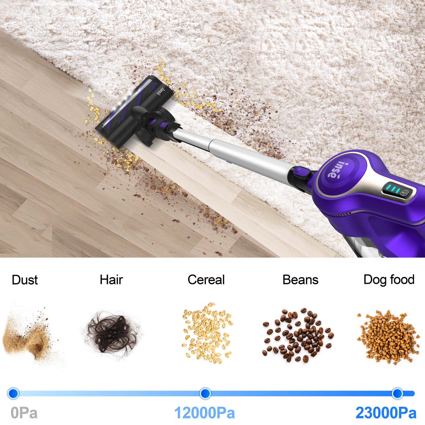 INSE S6 23Kpa Cordless Vacuum Cleaner Up to 45min Runtime, Rechargeable Battery Vacuum, Lightweight Vacuum for Carpet Pet Hair