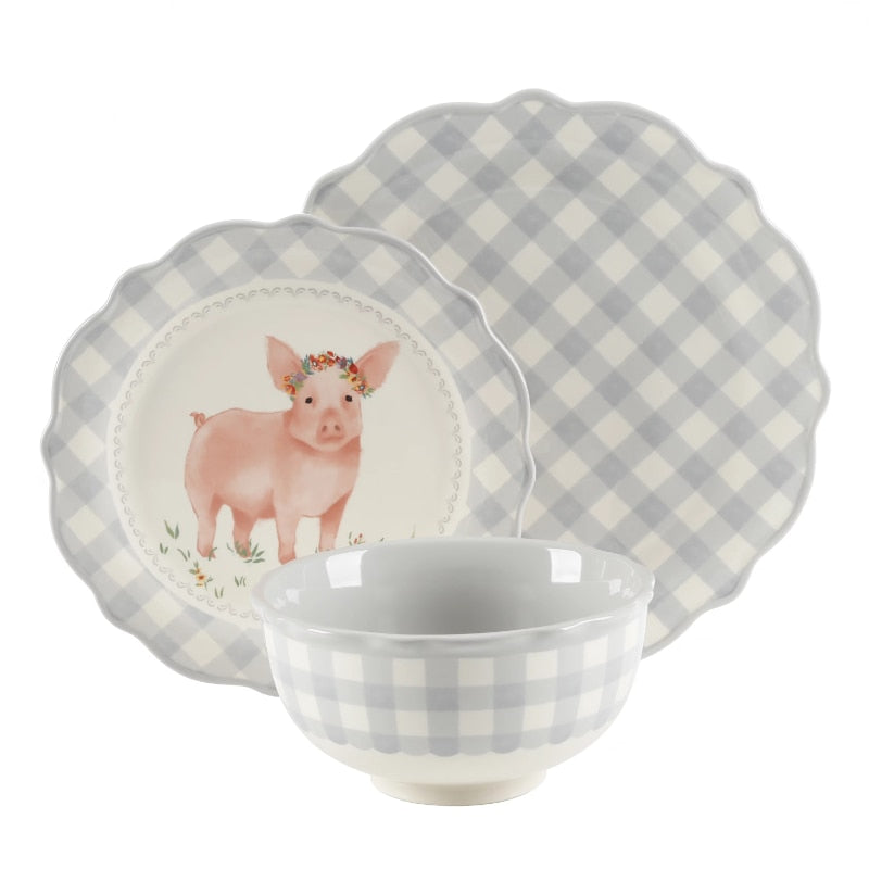 The Pioneer Woman Gingham Grey 12-Piece Dinnerware Set dinnerware set  dinner plates  dinner plate ceramic