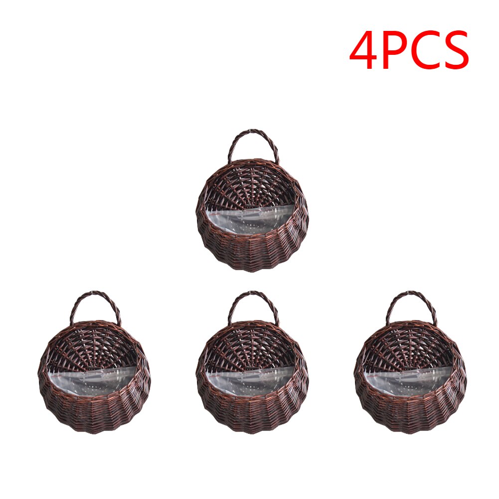 1-4PCS Hanging Planter Wall Mounted Handmade Wicker Flower Pot Hanging Woven Rattan Flower Plant Basket Balcony Garden Decor