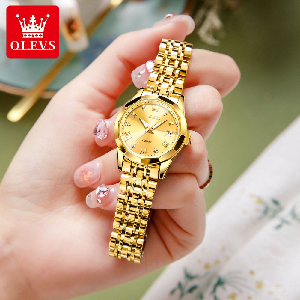 OLEVS Womens Watches Elegant Rhombus Original Quartz Ladies Wristwatch Stainless Steel Waterproof Luminous Top Brand Watch New