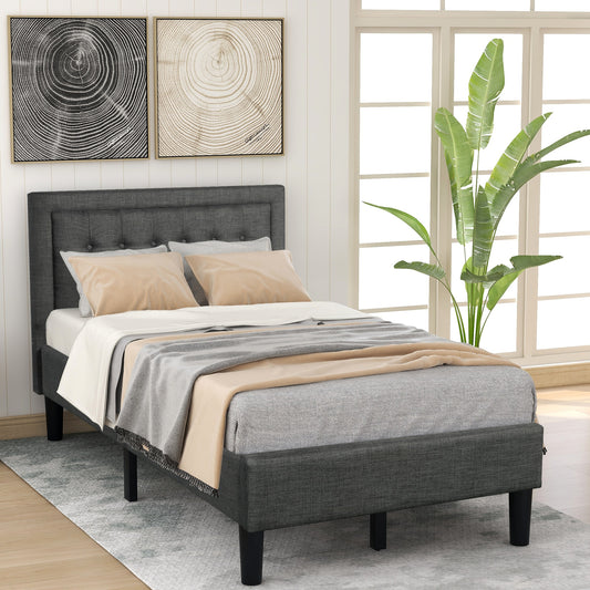 [Flash Sale]Twin Upholstered Button-Tufted Platform Bed with Strong Wood Slat Support Gray