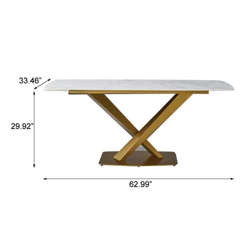 Sintered Stone Dinning Table Chair Set 1 White Color Modern Table Gold Carbon Steel Base 6pcs Luxury Premium Chairs