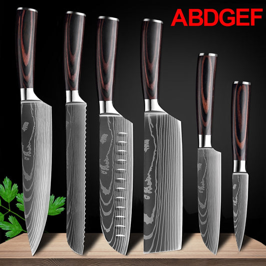 Kitchen knives Set Professional Chef Knives Japanese 7CR17 440C High Carbon Stainless Steel Imitation Damascus Pattern Knife Set