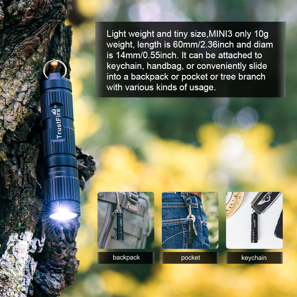 Trustfire Mini3 EDC LED Flashlight Keychian Mini Work Light 350 Lumens Wide Voltage Design 1.2V/1.5V/3.7V/4.2V AAA 10440 Battery