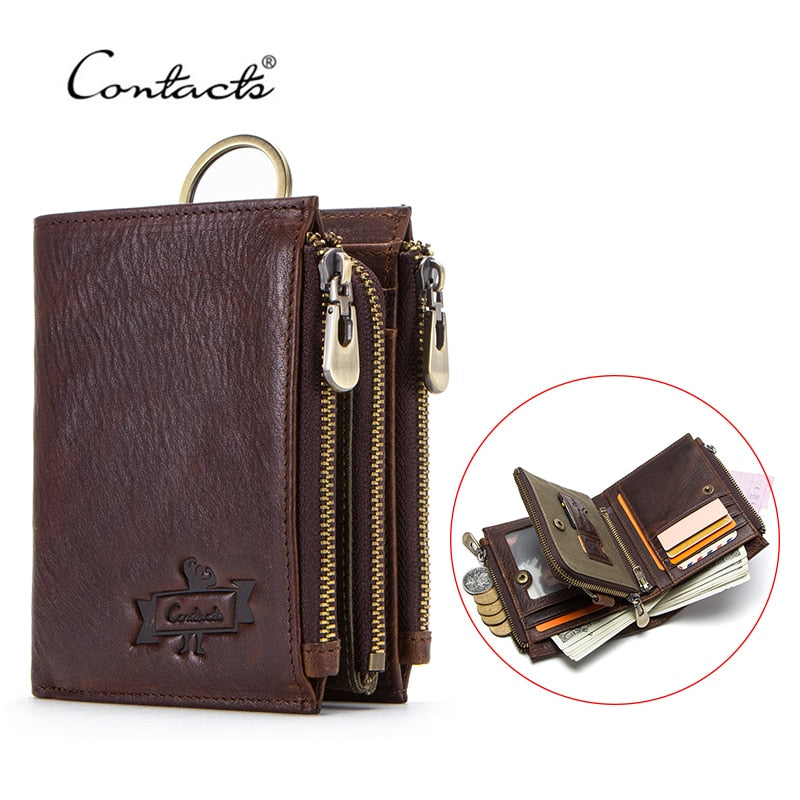 CONTACT100% Genuine Leather RFID Men Wallet Zipper Large Capacity Card Holder Wallet