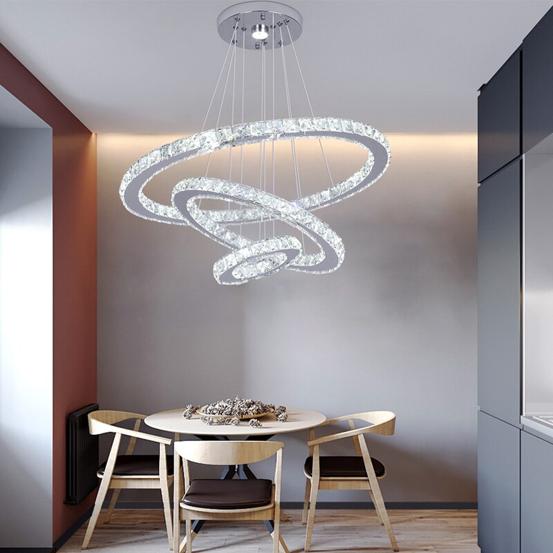 Modern Ring Crystal LED Fixture Home Chrome Lustre Ceiling Lamp Lustres Plafon Living Room Chandelier Kitchen Luminarias Light