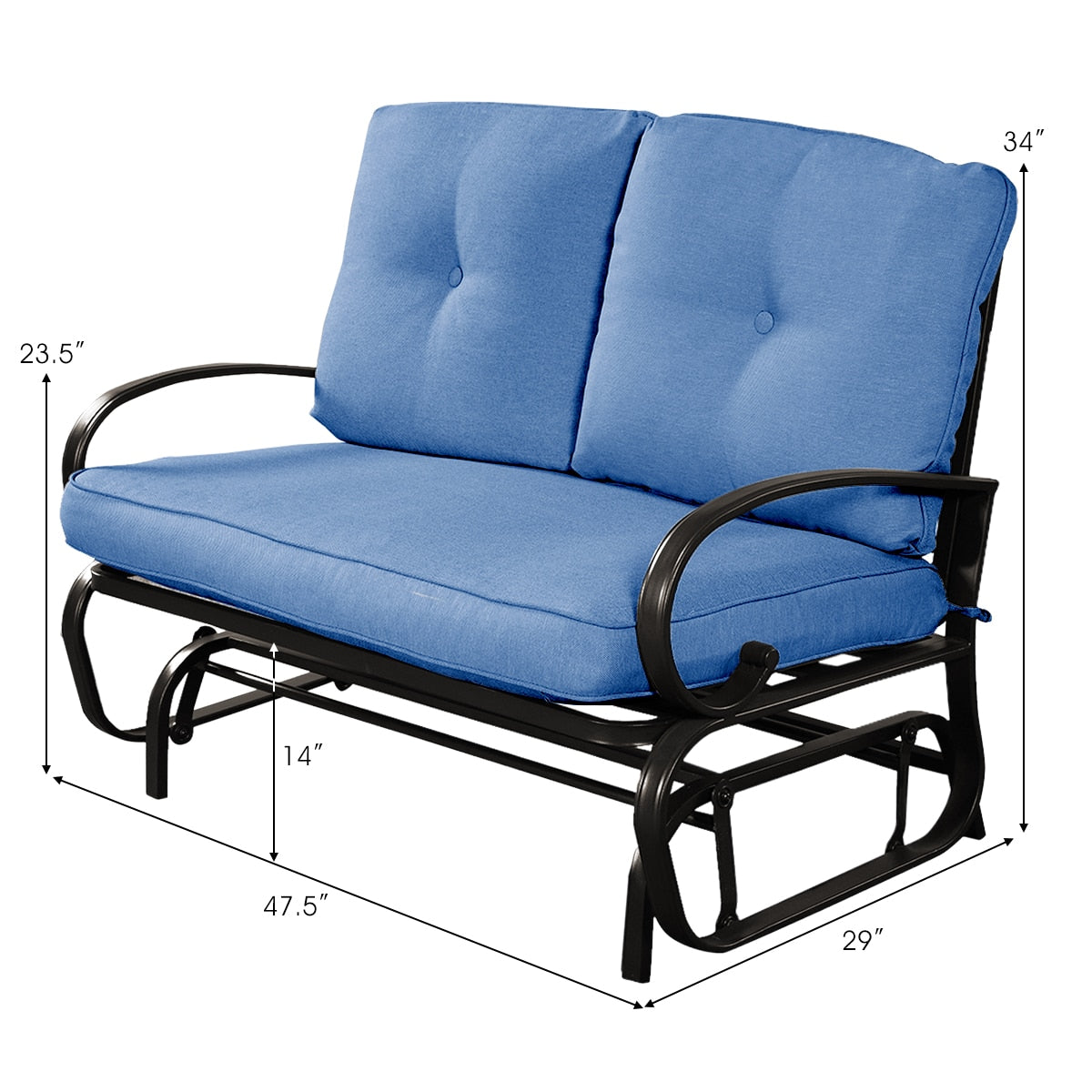 Costway Glider Outdoor Patio Rocking Bench Loveseat Cushioned Seat Steel Frame Blue