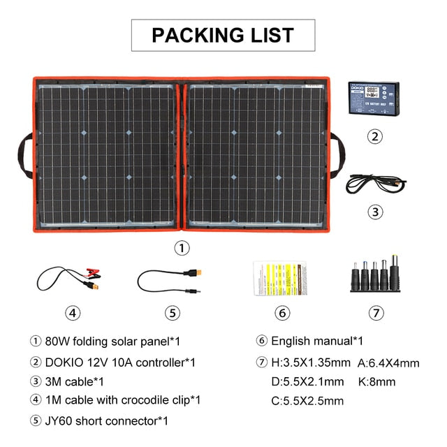 Dokio 18V 80W 100W Solar Panel Kit Foldble Portable Solar Panel Solar Cell For Boats/Out-door Camping Solar Panel Charge 12V