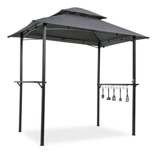 Shelter Tent Double Tier Outdoor Grill Gazebo 8x5Ft Soft Top Canopy and Steel Frame