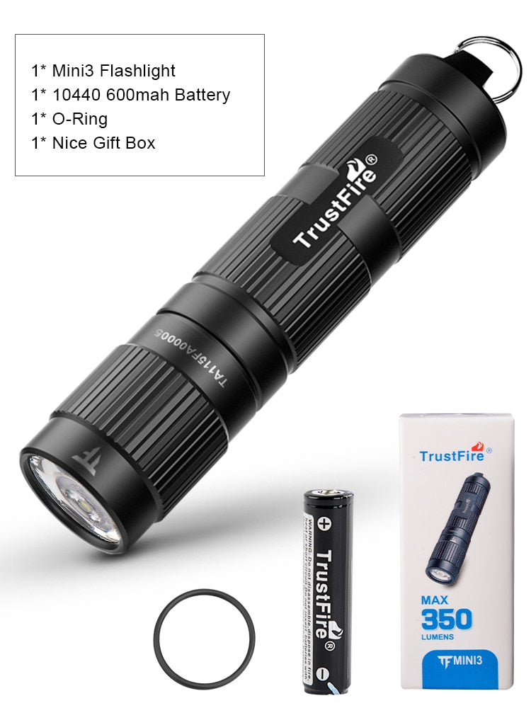 Trustfire Mini3 EDC LED Flashlight Keychian Mini Work Light 350 Lumens Wide Voltage Design 1.2V/1.5V/3.7V/4.2V AAA 10440 Battery