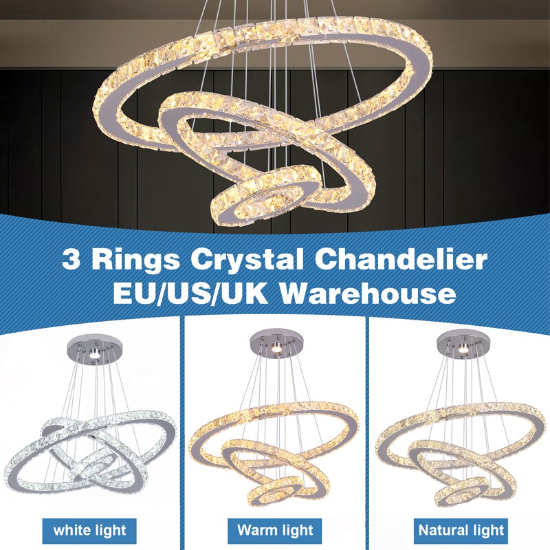 Modern Ring Crystal LED Fixture Home Chrome Lustre Ceiling Lamp Lustres Plafon Living Room Chandelier Kitchen Luminarias Light