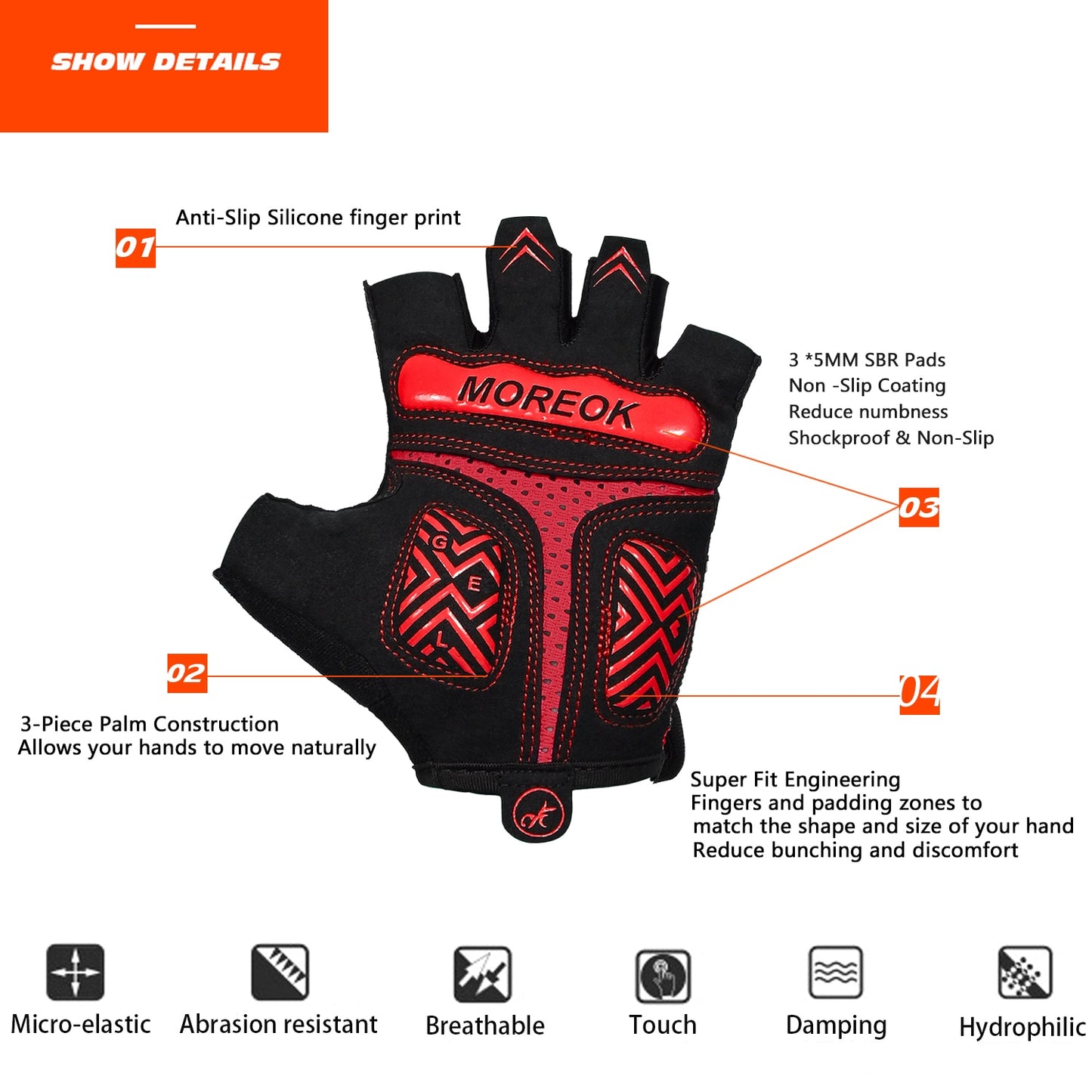 MOREOK Bike Gloves Shockproof Breathable Road Cycling Gloves Gel Pads Dirt Bike MTB Bike Cycling Bicycle Gloves for Men Women