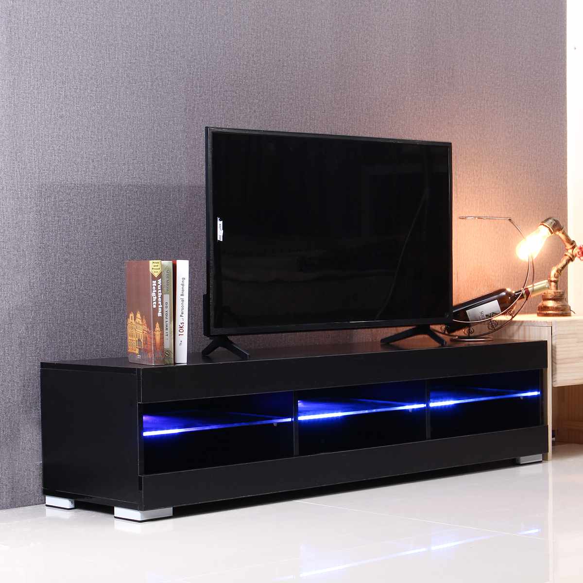 57 inch RGB LED TV Unit Cabinet Stands with 6 Open Drawers TV Bracket Table Home Living Room Furniture tv Stands high gloss