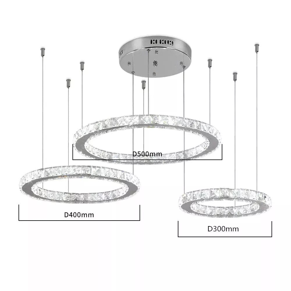 Modern Ring Crystal LED Fixture Home Chrome Lustre Ceiling Lamp Lustres Plafon Living Room Chandelier Kitchen Luminarias Light