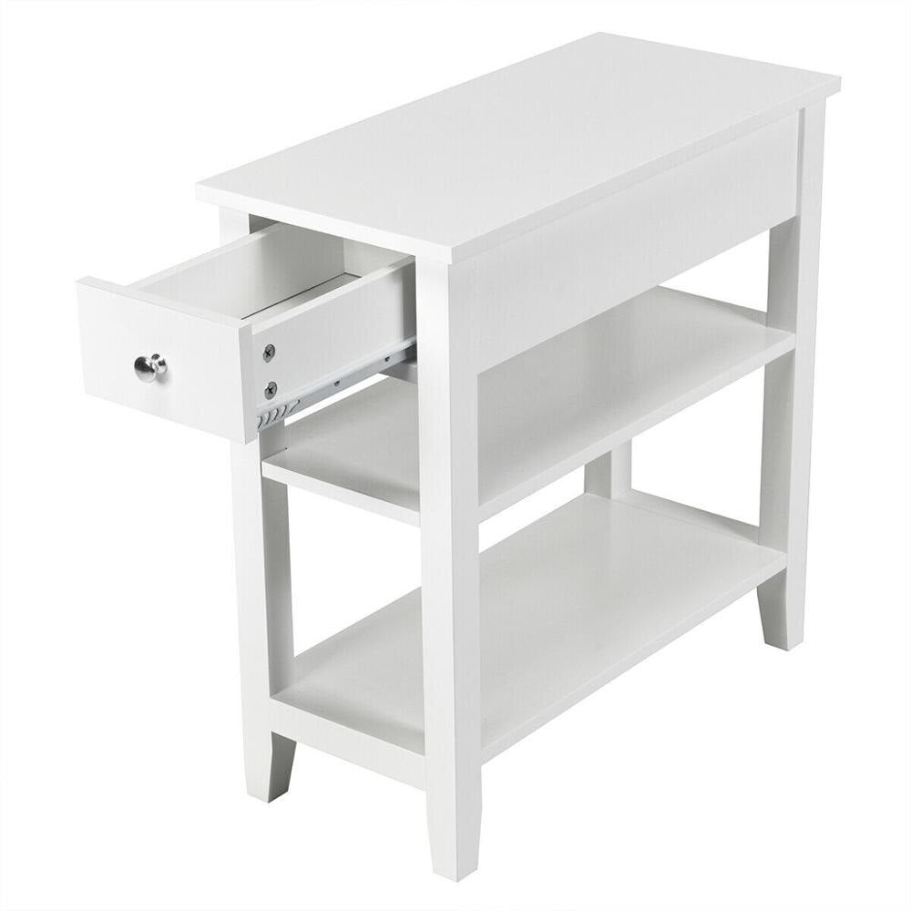 Set of 2 3Tier Nightstand Bedside Side End Table w/Double Shelves Drawer White