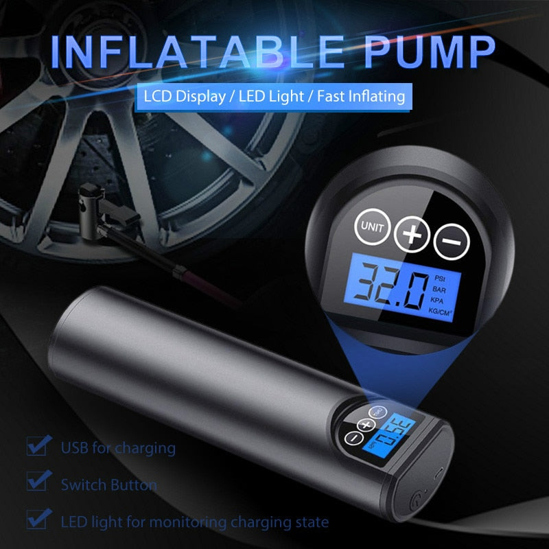 Portable Air Compressor Mini Tyre Inflator Electric Tire Air Pump for Car Bicycle Rechargeable Tyre Pump With LED Light