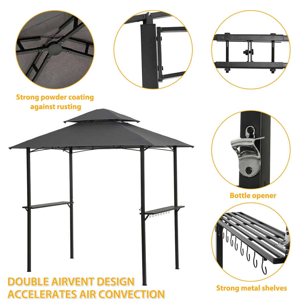 Shelter Tent Double Tier Outdoor Grill Gazebo 8x5Ft Soft Top Canopy and Steel Frame