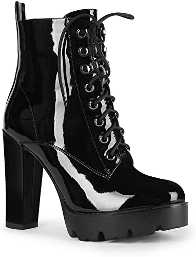 Wetkiss Women Spring & Summer Ankle Boots Lace Chunky Heel Side Zipper Platform Boots Lug Sole Combat Block Shoes