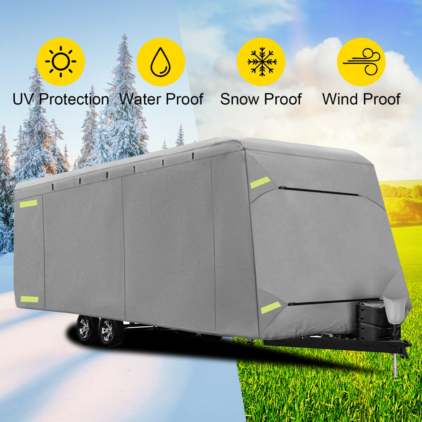 VEVOR Travel Trailer RV Cover Composite Non-woven Fabric Shelter All Round Protection W/ Adhesive Patch Storage Bag Camper Cover