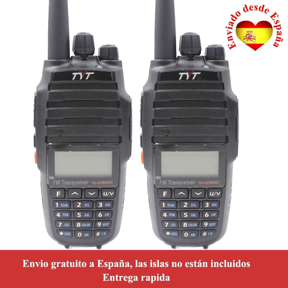 2PCS/Lot TYT TH-UV8000D 10W Dual band VHF UHF Radio with 3600mAh Battery Walkie Talkie