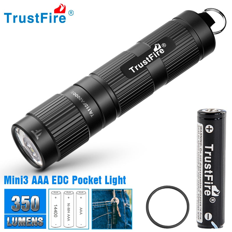 Trustfire Mini3 EDC LED Flashlight Keychian Mini Work Light 350 Lumens Wide Voltage Design 1.2V/1.5V/3.7V/4.2V AAA 10440 Battery