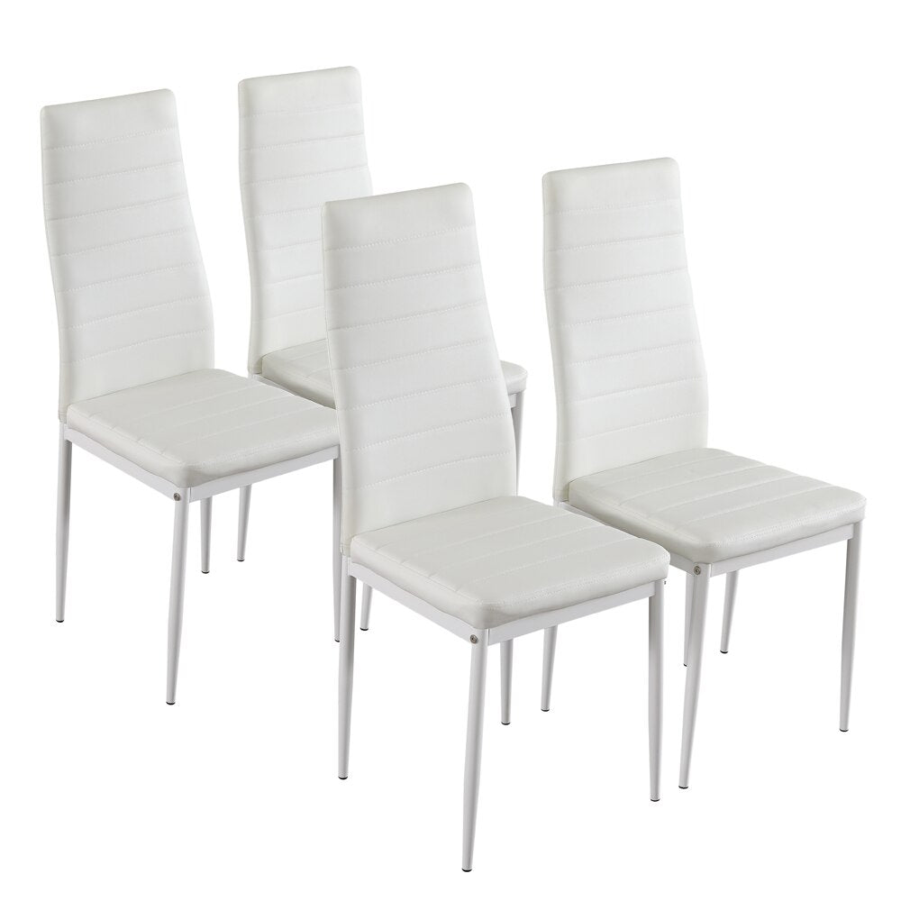 5 Piece Dining Table Set  Kitchen Room Breakfast Furniture  Glass Table and 4 Leather Chair for Kitchen Dining White