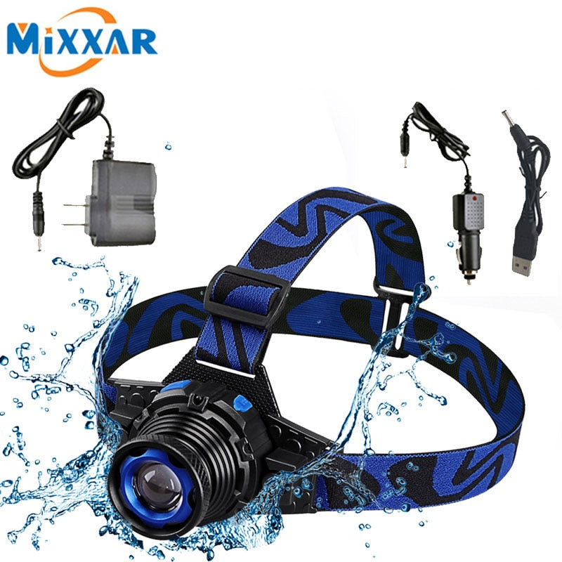 ZK20 Dropshipping Q5 LED Headlamp Built-in Lithium Battery Rechargeable Headlight Waterproof Head lamps 3 Modes Zoomable Torch