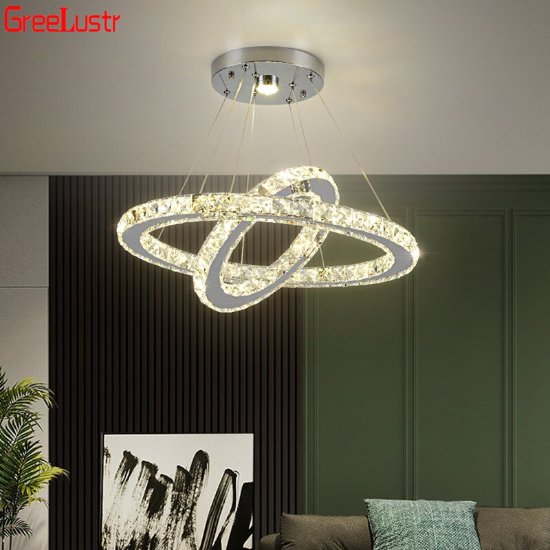 Modern Ring Crystal LED Fixture Home Chrome Lustre Ceiling Lamp Lustres Plafon Living Room Chandelier Kitchen Luminarias Light