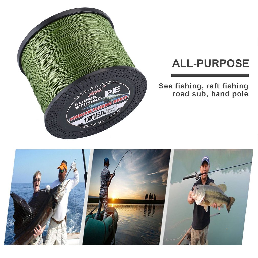 1000m PE Braided Fishing Line Abrasion Resistant 0.37mm Smaller Diameter 27.2kg Zero Stretch Fishing Accessories