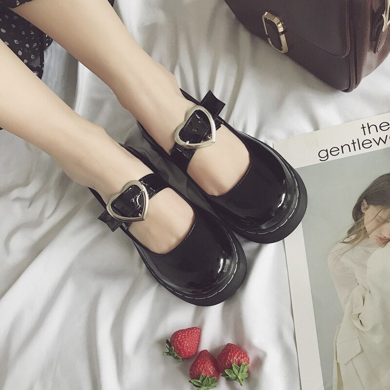 School Girl Black Leather Loafers  Vintage Mary Jane Shoes