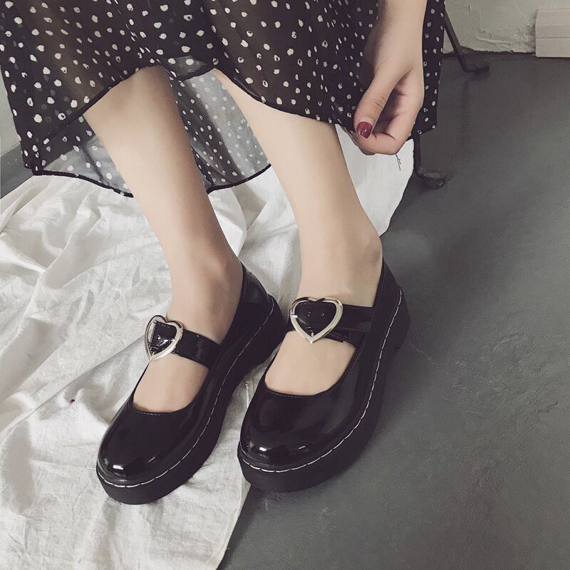 School Girl Black Leather Loafers  Vintage Mary Jane Shoes