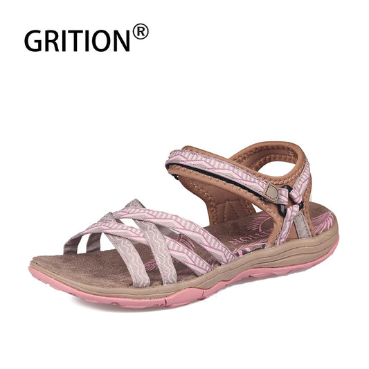 GRITION Beach Sandals Women Summer Outdoor Flat Shoes Ladies Open Toe Lightweight Breathable Walking Hiking Trekking Casual