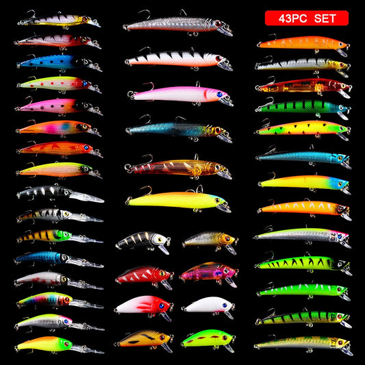 Hot 40pcs-50pcs/lot Fishing Lure Set Mixed 6 models fishing tackle 40-50 Colors Minnow lure Crank Lures Mix Fishing Bait Set