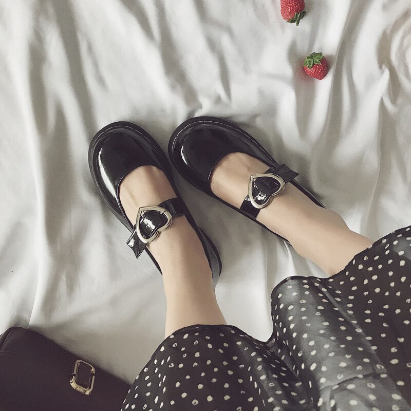 School Girl Black Leather Loafers  Vintage Mary Jane Shoes