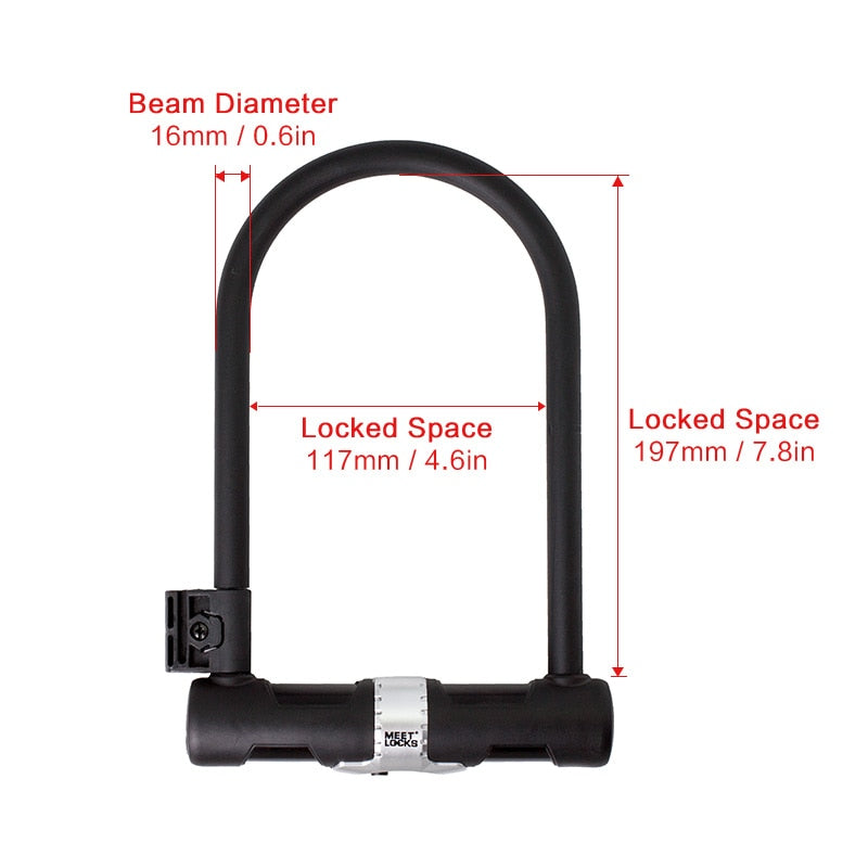 MEETLOCKS Bike U Lock Bicycle Security Bike Safety Bracket Shear Resist