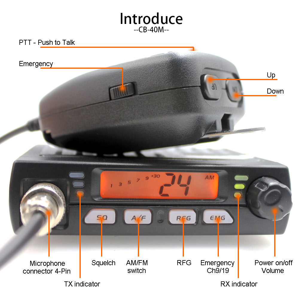 New ANYSECU Mini Mobie Radio CB-40M 25.615-30.105MHz 10M Amateur 8W AM/FM Citizen Band CB Radio AR-925