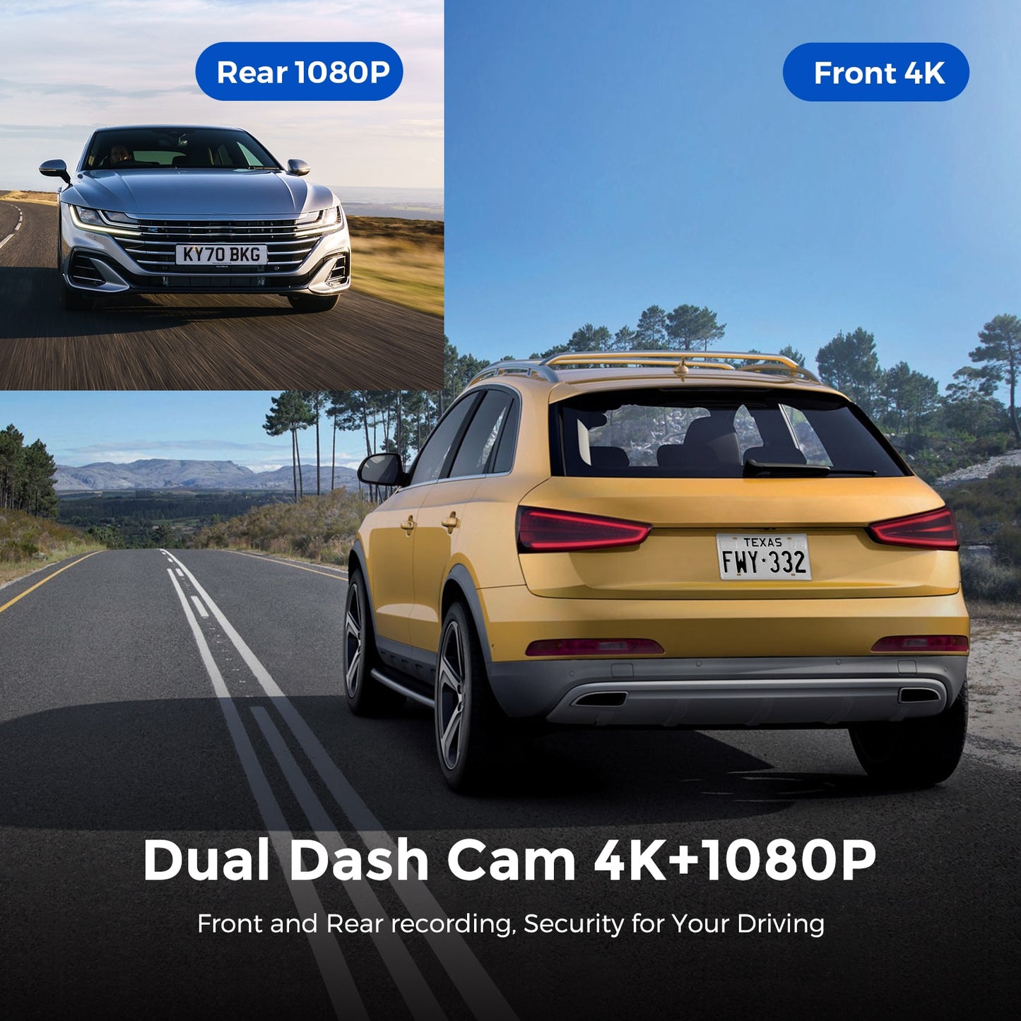 Rear Camera (Free 64G TF) 800MP Lens GPS Wifi Car DVR Voice Control  Dash Cam Night Vision