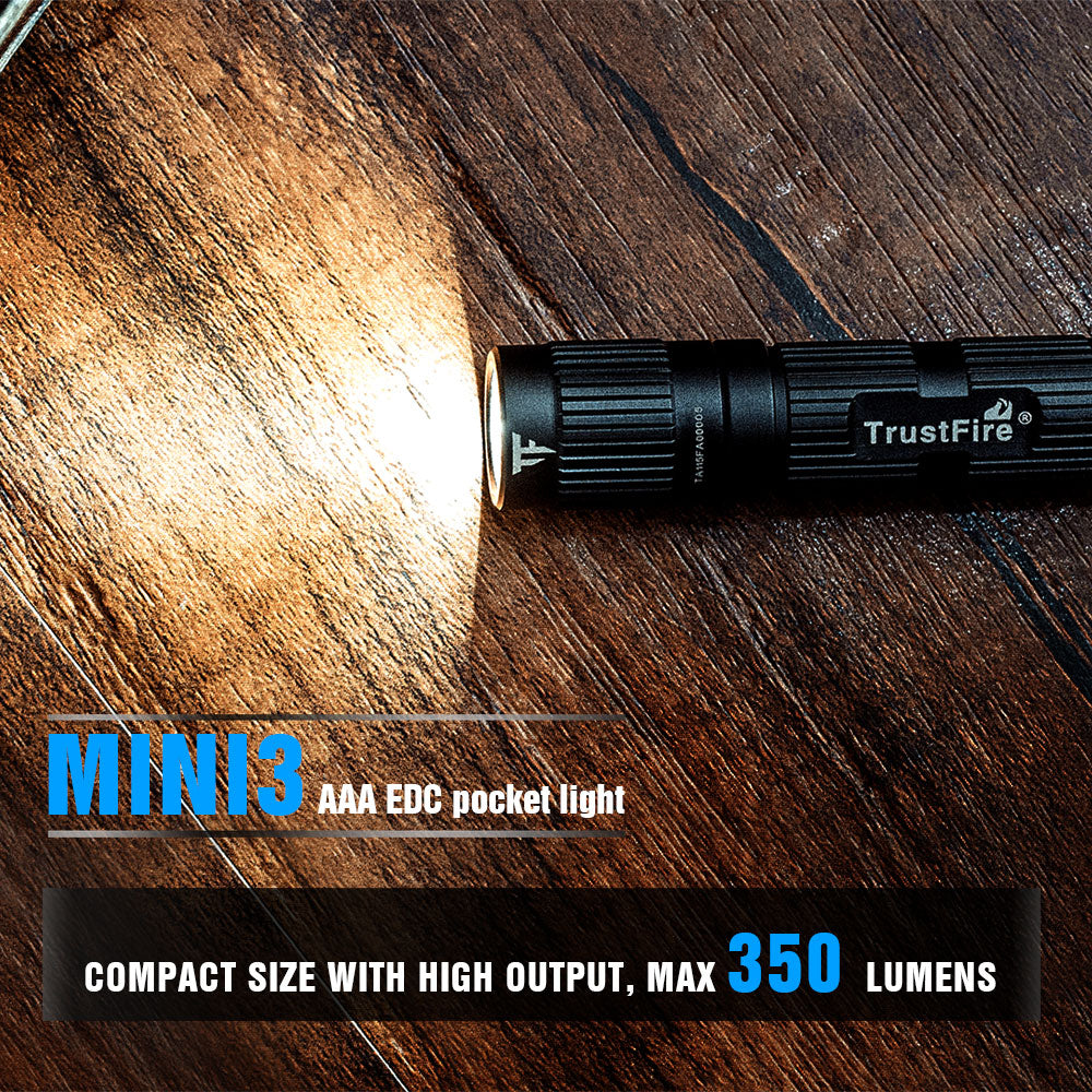 Trustfire Mini3 EDC LED Flashlight Keychian Mini Work Light 350 Lumens Wide Voltage Design 1.2V/1.5V/3.7V/4.2V AAA 10440 Battery