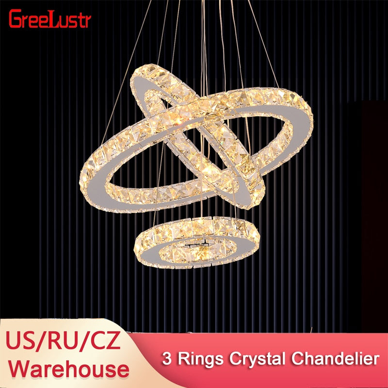 Modern Ring Crystal LED Fixture Home Chrome Lustre Ceiling Lamp Lustres Plafon Living Room Chandelier Kitchen Luminarias Light