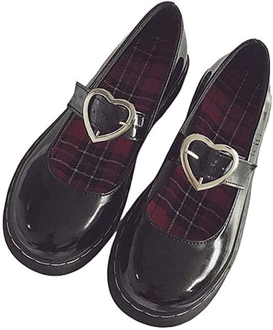 School Girl Black Leather Loafers  Vintage Mary Jane Shoes